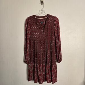 Maeve Anthropologie Amber Babydoll Tiered Dress XS Burgundy Cottage Feminine
